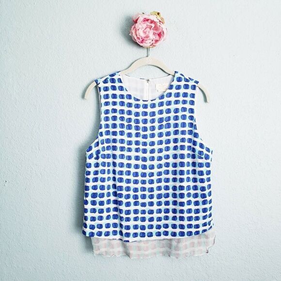 Kate Spade Island Stamp Blue and White Layered Tank - Picture 1 of 6